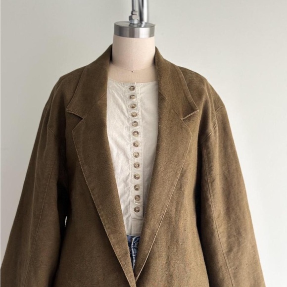 Adolfo Olive Green Linen Blazer - Picture 2 of 8